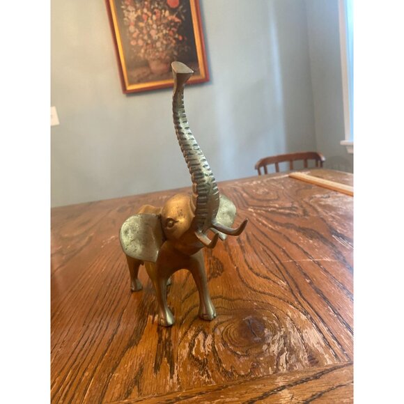 Vintage Solid Brass Elephant Figurine With Raised Trunk - Picture 2 of 6